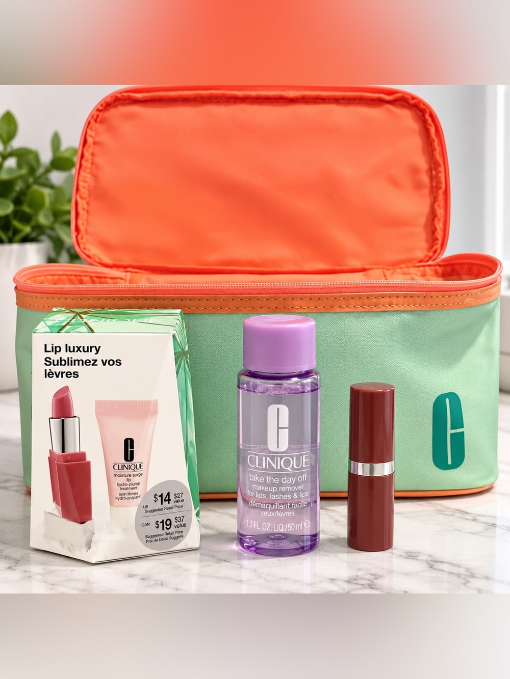 Clinique Beauty Gift Set Lip Makeup Remover + Large Cosmetic Train Case